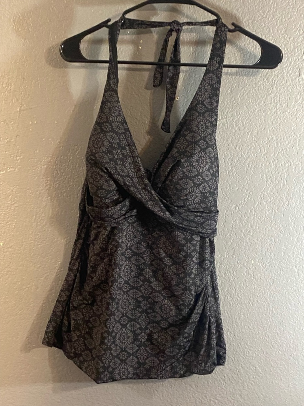 Merona Black Floral Swim Halter Top